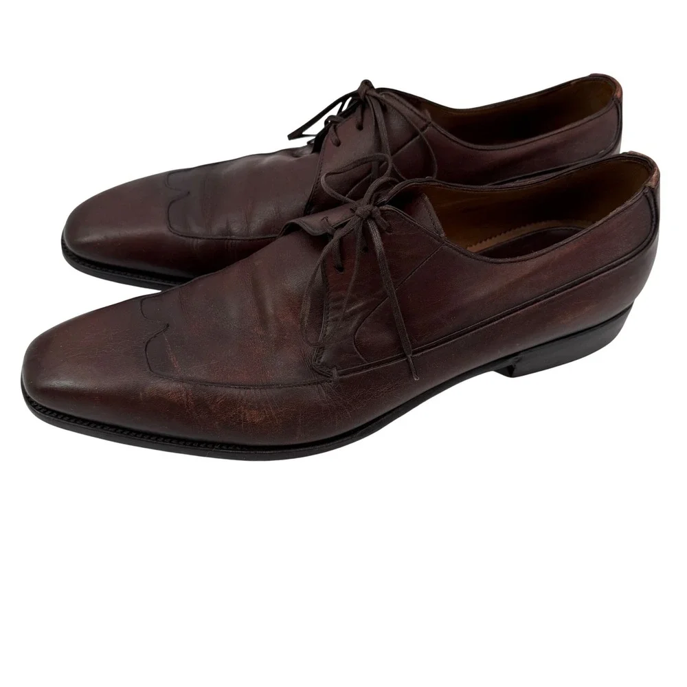 Stefano Sassetti‎ Brown Leather Oxford Dress Shoes Italy Goodyear Size 10